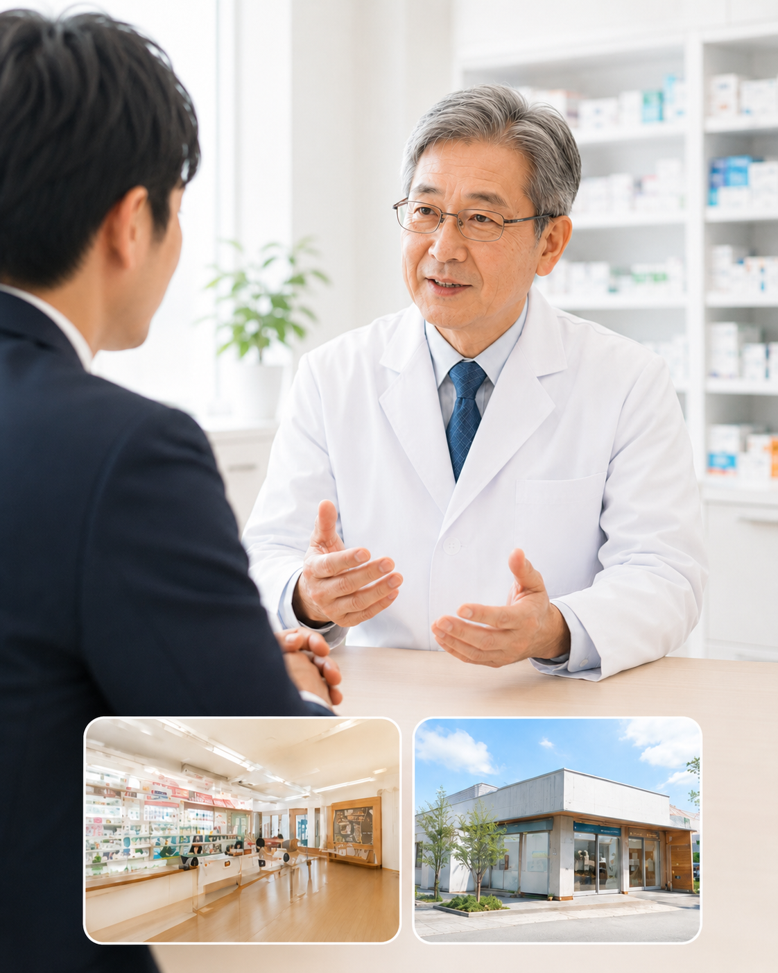 代表が薬局オーナーと面談している様子